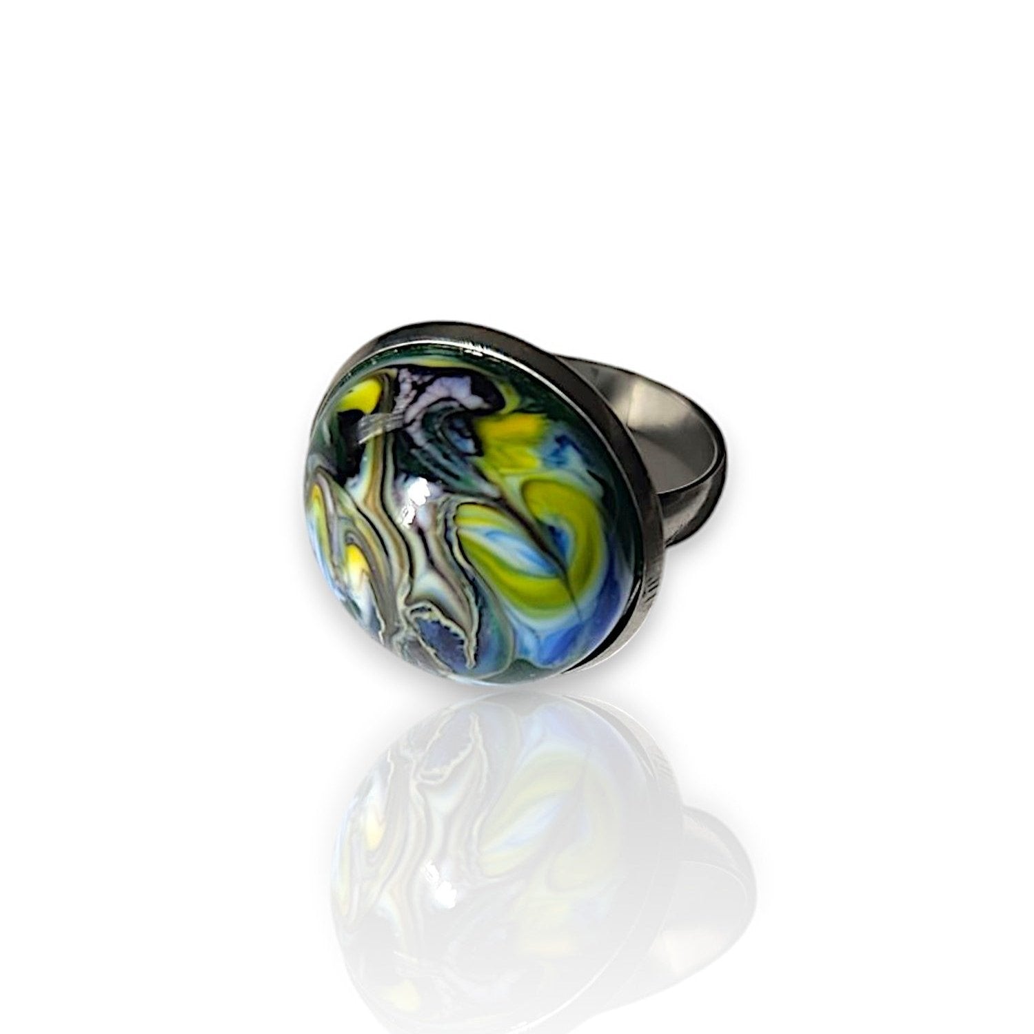 Blue Green Boro Ring by Dawn Lombard