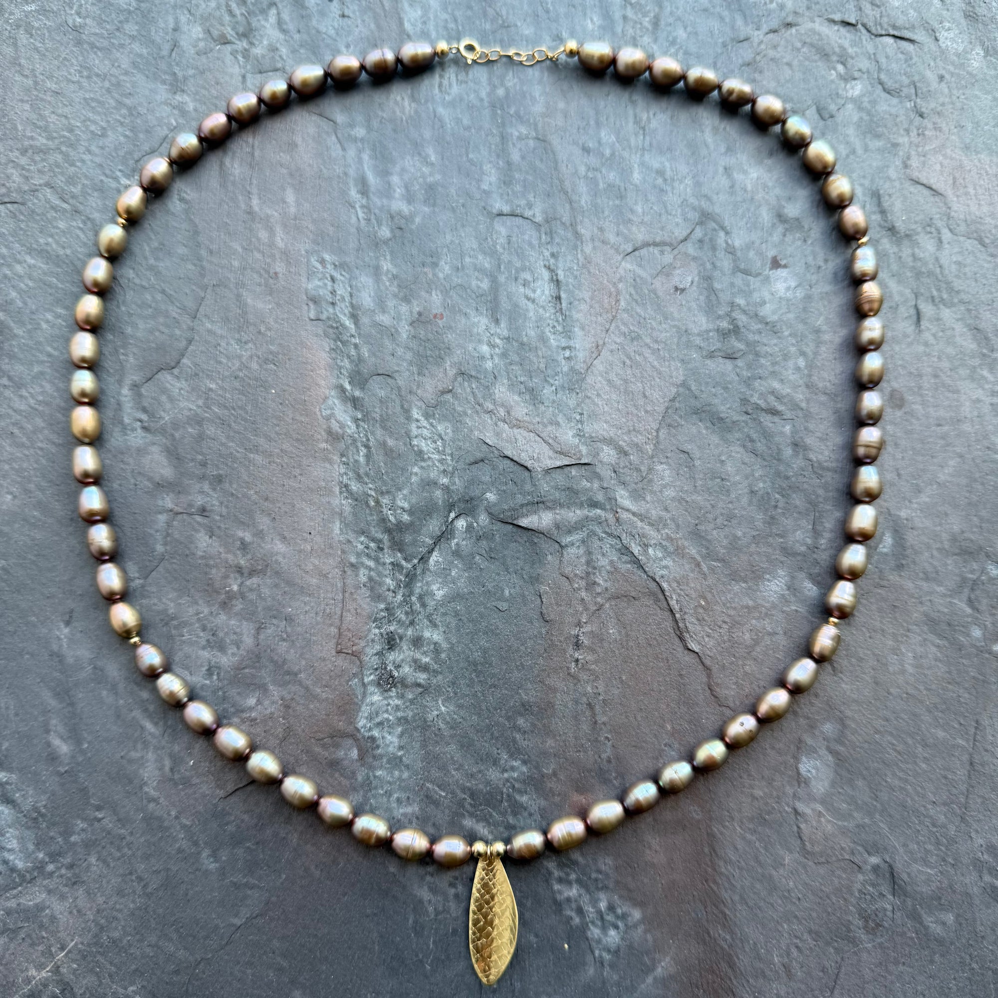Champagne Pearl Necklace in 14K Gold by Garden of Silver & Gold