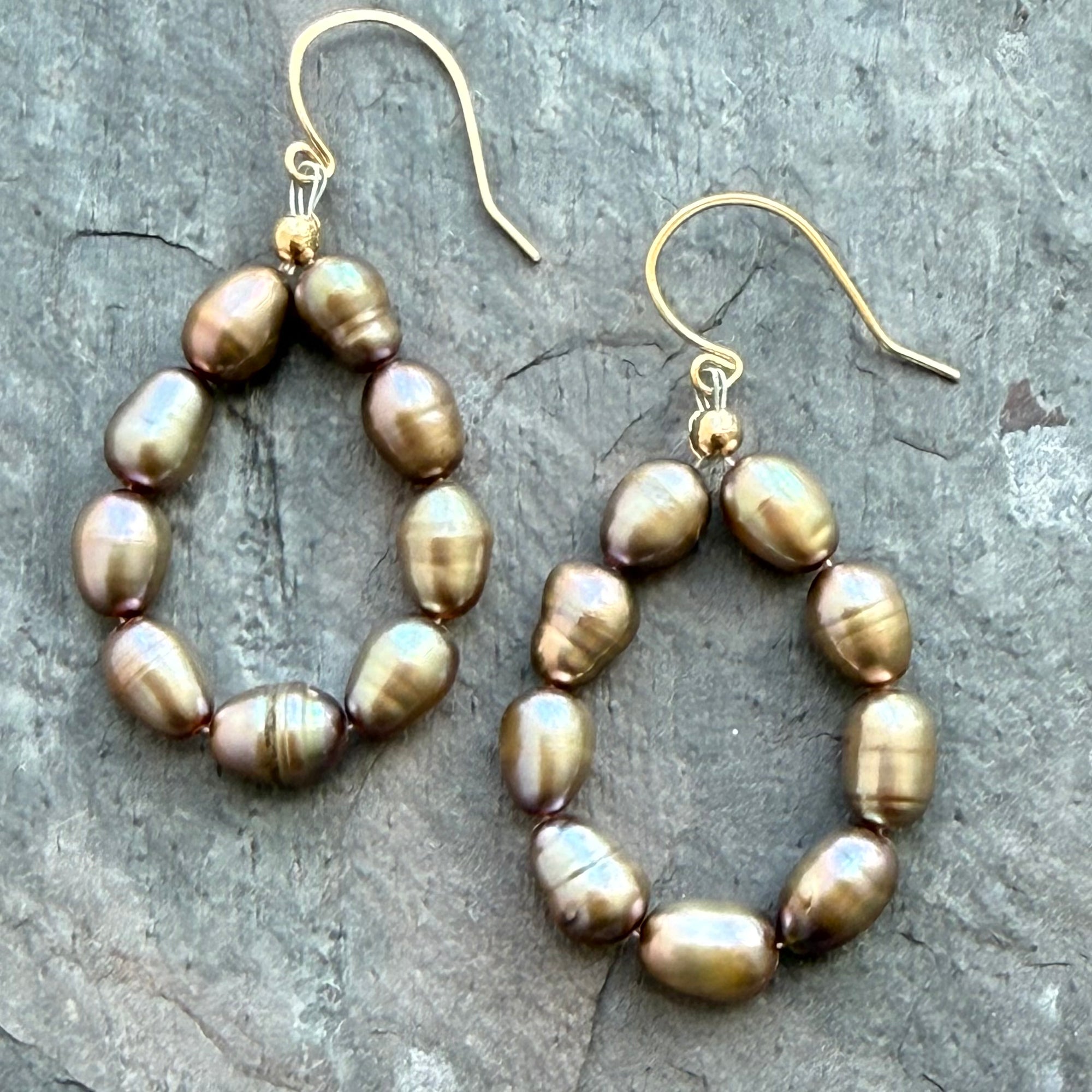Champagne Pearl Teardrop Earrings in 14K Gold by Garden of Silver & Gold