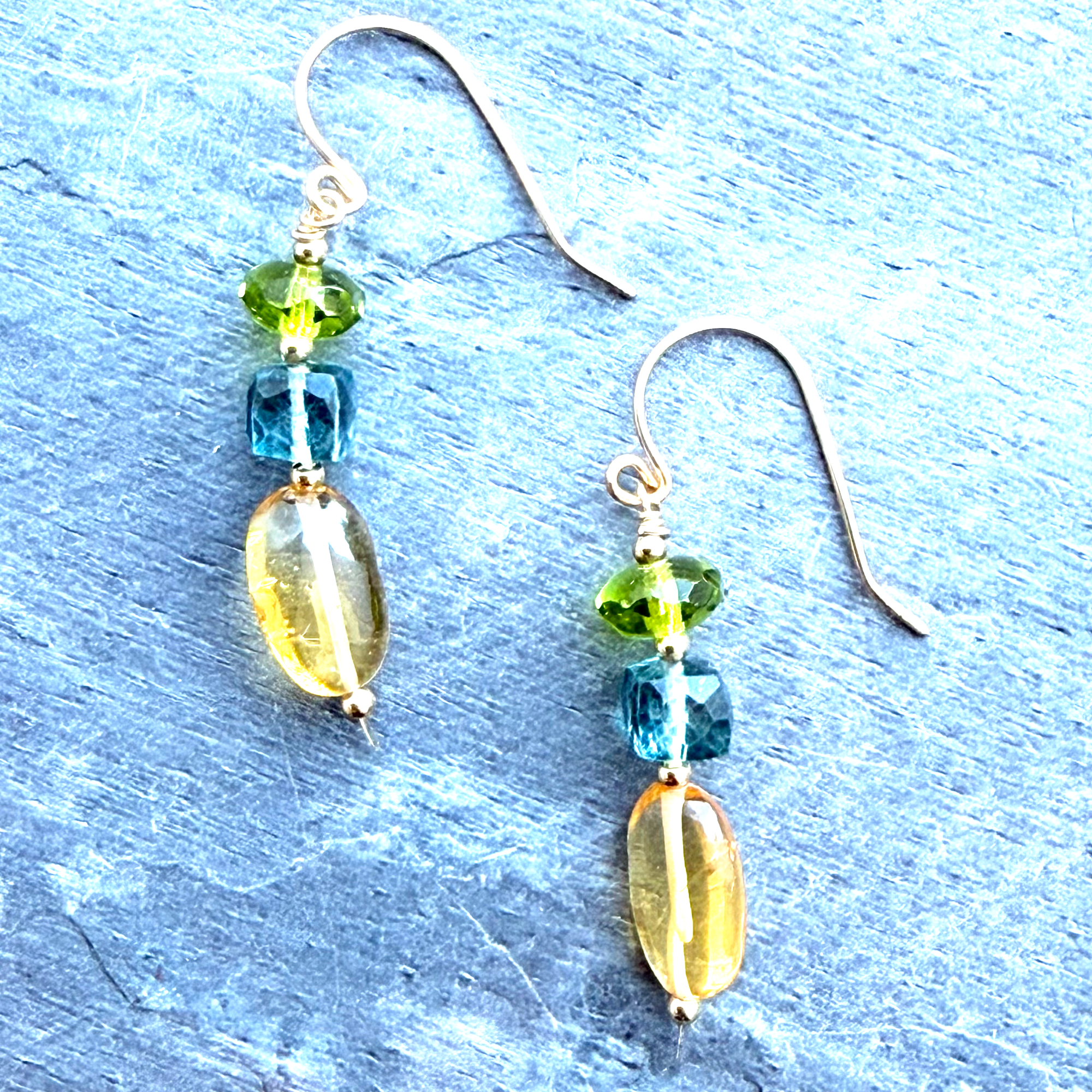 Citrine, Kyanite & Peridot Earrings in 14K Gold by Garden of Silver & Gold