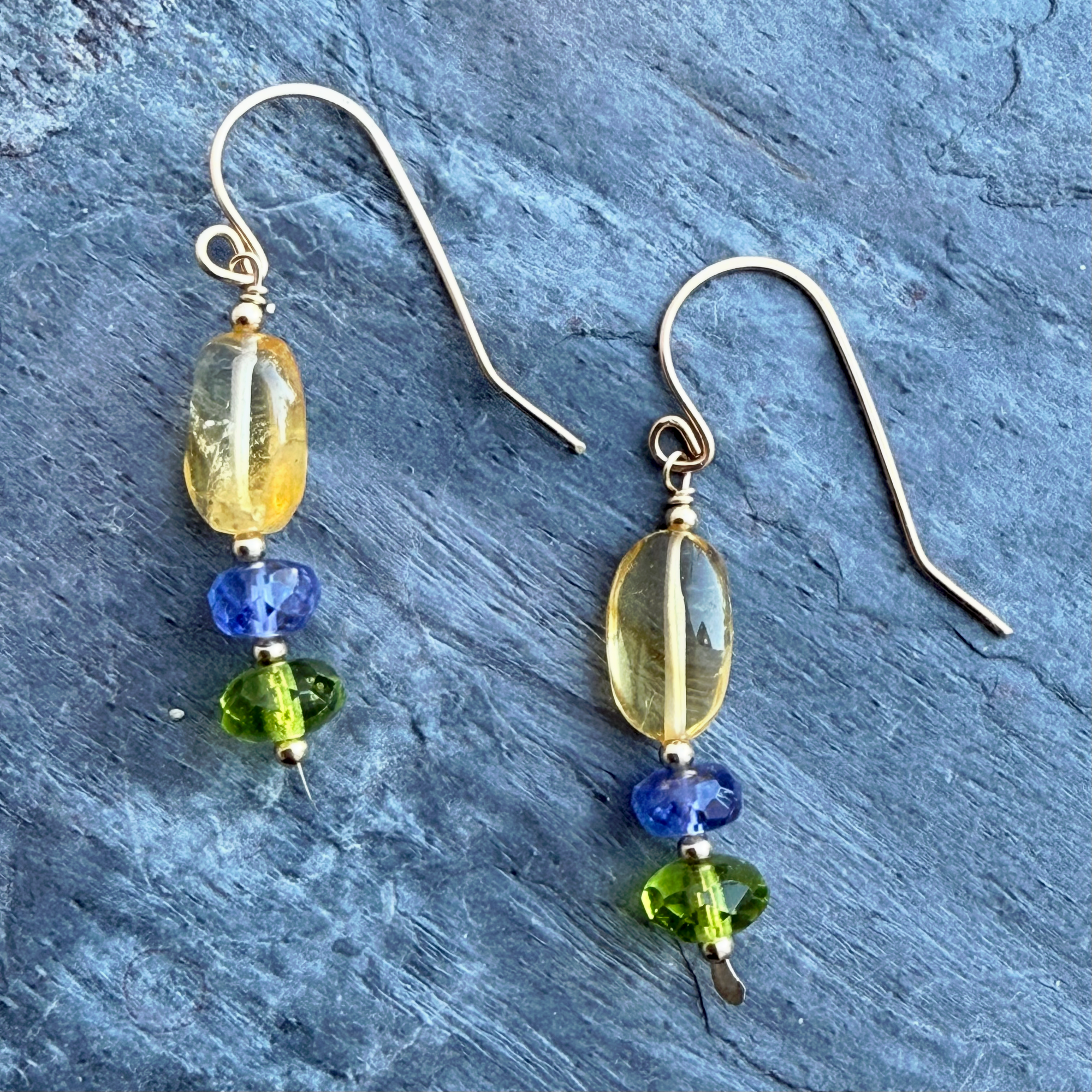 Citrine, Tanzanite & Peridot Earrings in 14K Gold by Garden of Silver & Gold
