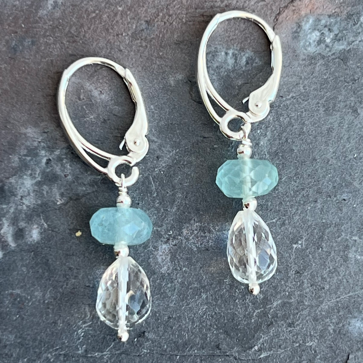 Crystal Quartz Moss Aquamarine Sterling Earrings at Garden of Silver.