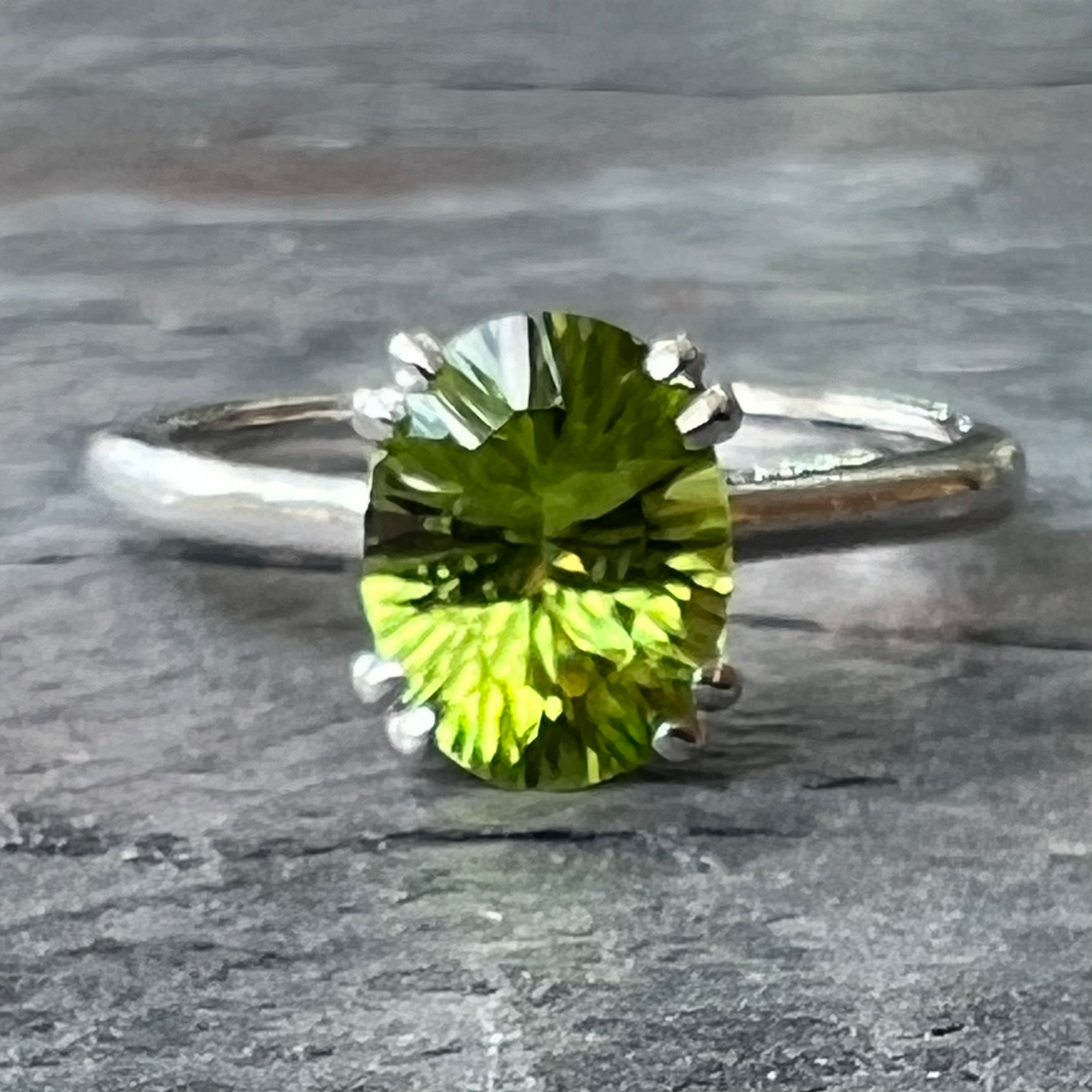 Peridot Solitaire 14K White Gold Ring at www.gardenofsilver.com