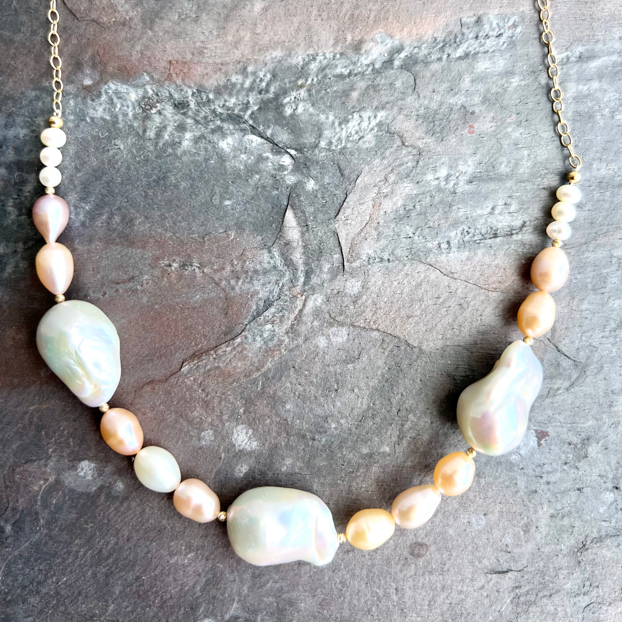 Baroque & Pink Pearls 14K Gold Necklace
