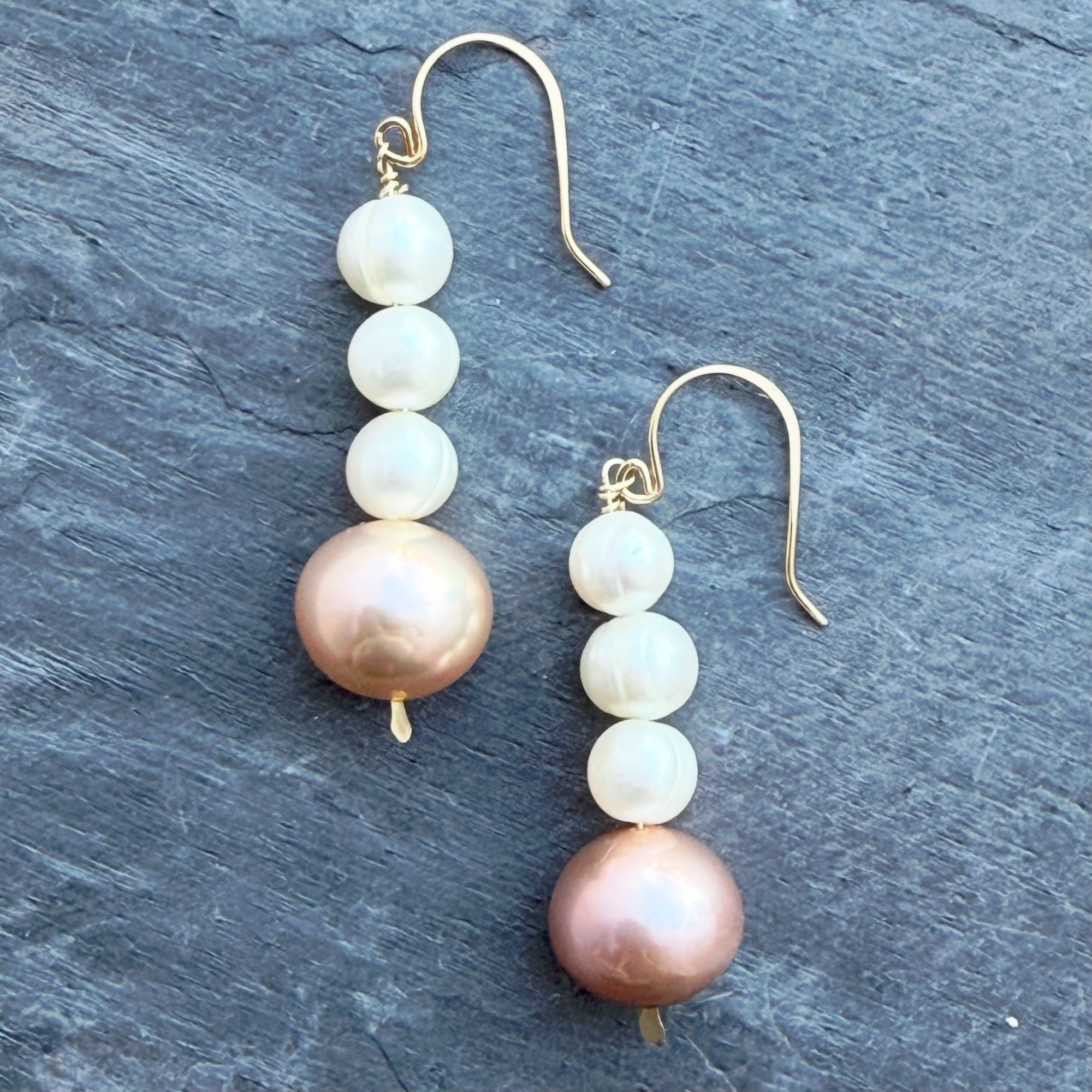 Pink & White Pearl Earrings in 14K Gold by Garden of Silver & Gold