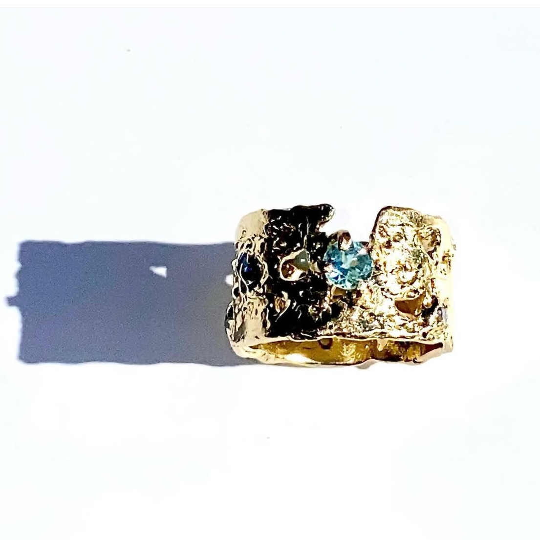 Sea Fan 18K Gold Sapphire Aquamarine Ring By Lisa Barse at Garden of Silver www.gardenofsilver.co