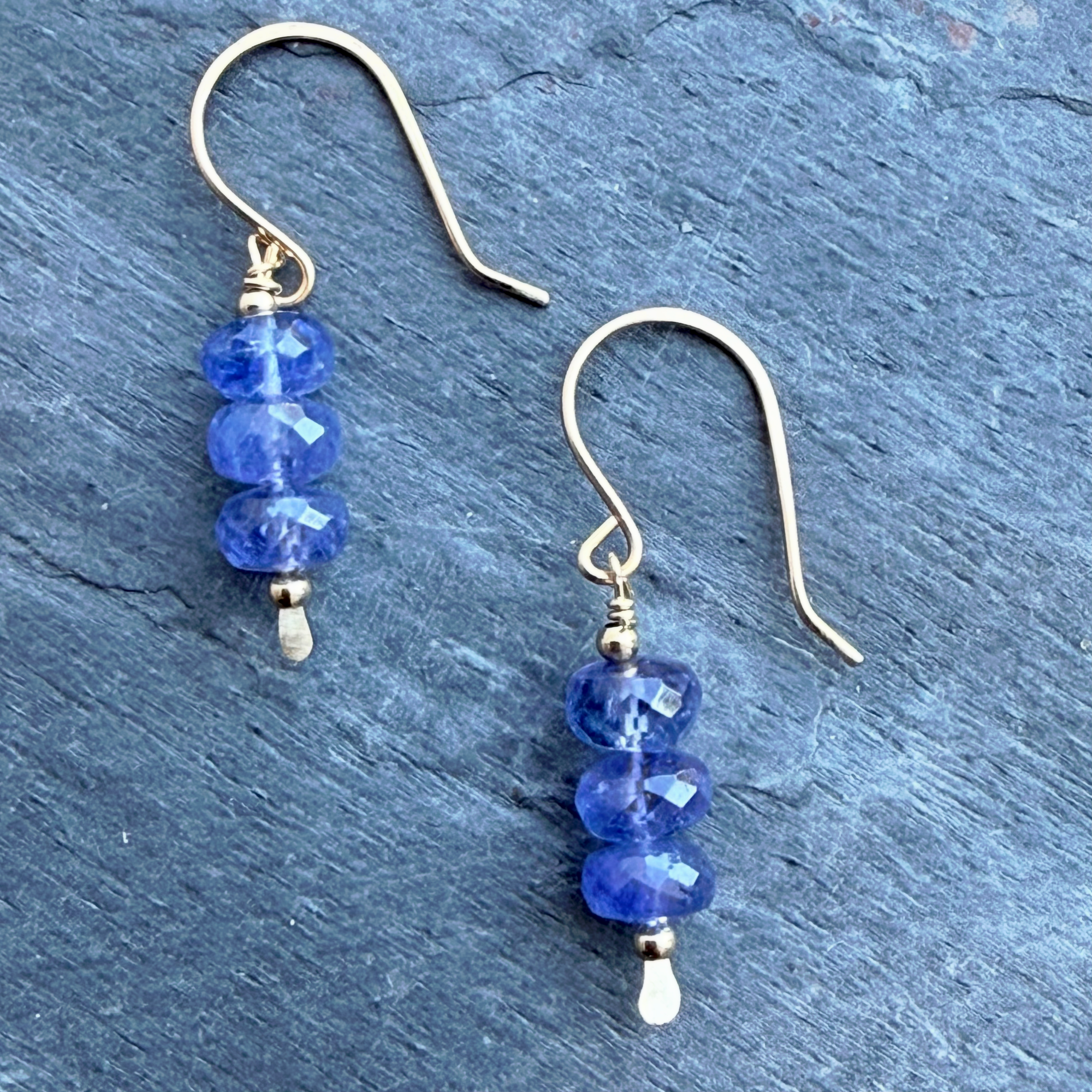 Triple Tanzanite Earrings in 14K Gold by Garden of Silver & Gold