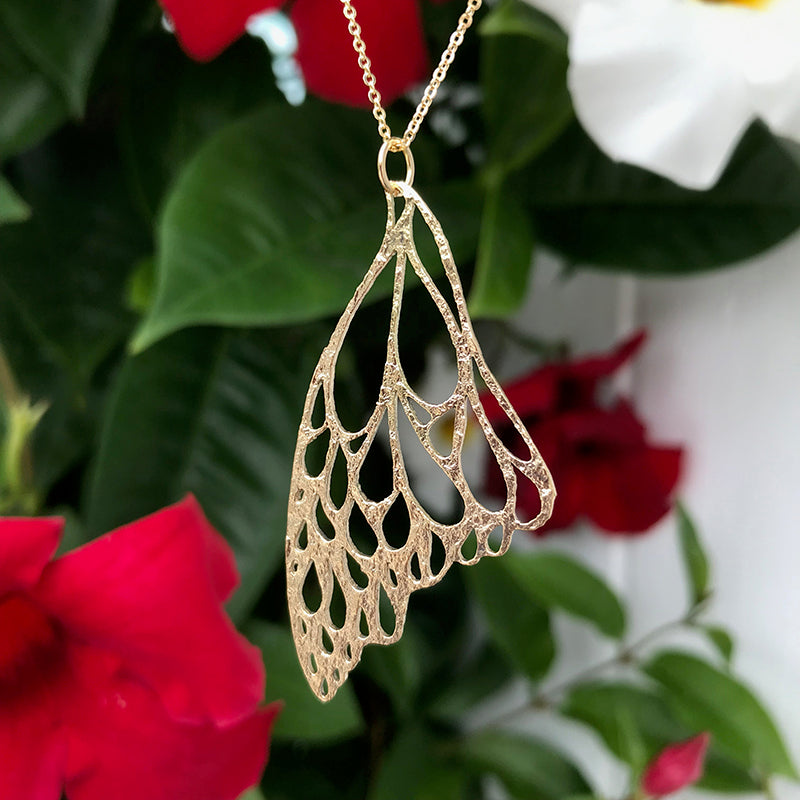 18K Gold Butterfly Necklace handmade by Garden of Silver in Westhampton Beach, NY Hamptons. www.gardenofsilver.com