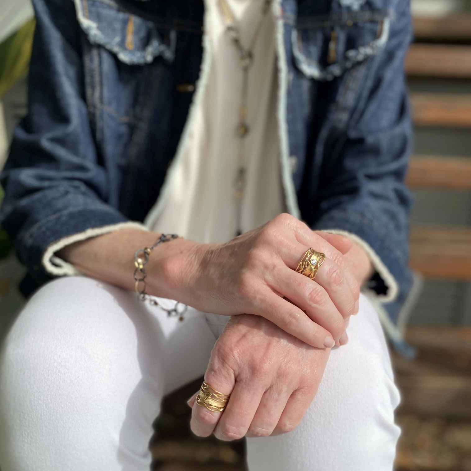 Edge Ring in Gold with Diamond by Q Evon