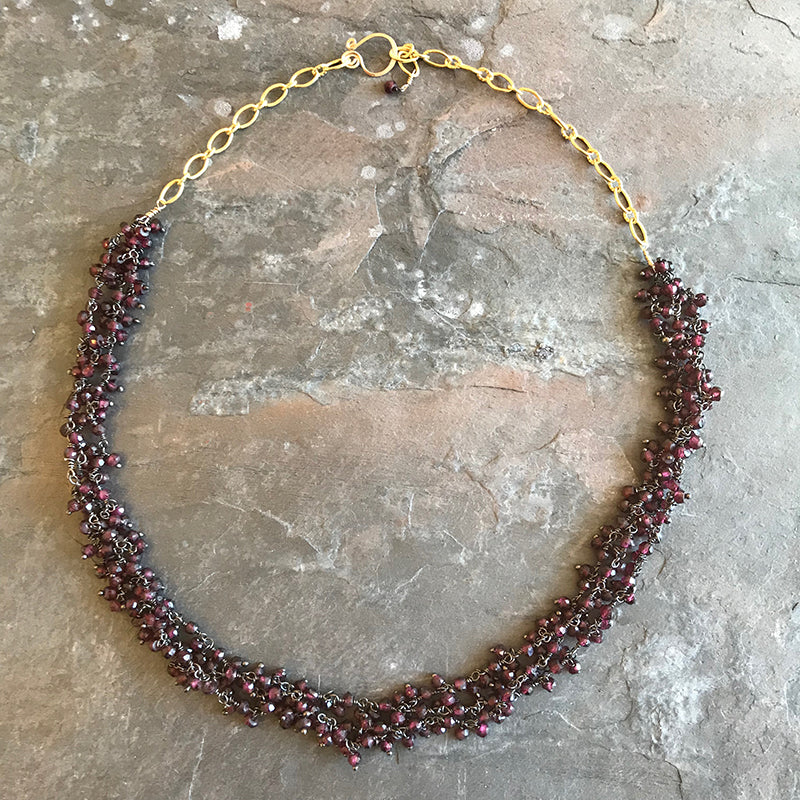 Garnet and Gold Necklace by Garden of Silver handmade jewelry in Westhampton Beach, New York