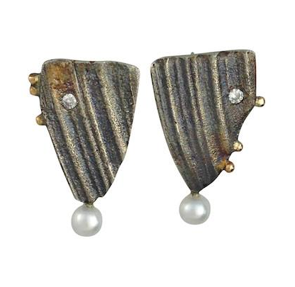 Gold Shell earrings with moissanites by Jeanette Walker at Garden of Silver in Westhampton Beach, Hamptons, Long Island, New York