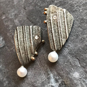 Gold Shell earrings with moissanites by Jeanette Walker at Garden of Silver in Westhampton Beach, Hamptons, Long Island, New York