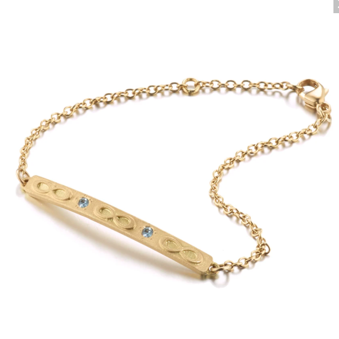 INFINITY MONTANA SAPPHIRE ID BRACELET by Elizabeth Moore at Garden of Silver, Westhampton Beach, www.gardenofsilver.com