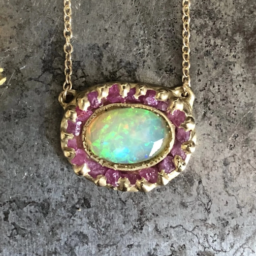 Looking Glass Opal Sapphire Pendant by Emilie Shapiro at Garden of Silver Handmade Jewelry in Westhampton Beach, Hamptons, NY www.gardenofsilver.com