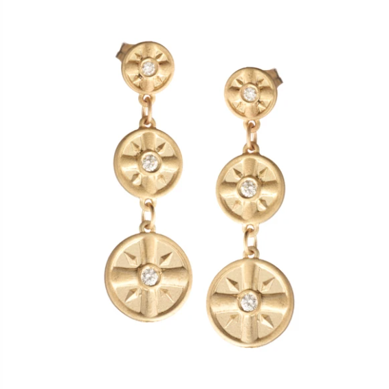 Eye of the Sun 3 Drop Earrings by Elizabeth Moore at Garden of Silver in Westhampton Beach, Hamptons, NY www.gardenofsilver.com