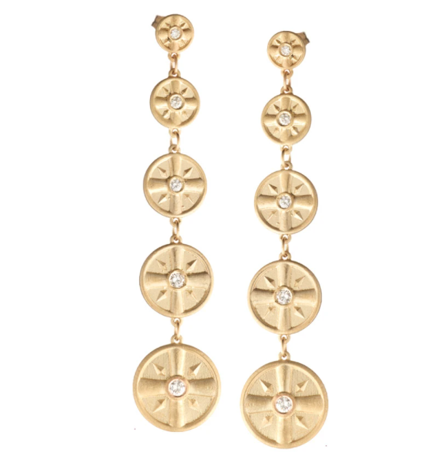 Five Diamond Drop Dangle Earrings by Elizabeth Moore at Garden of Silver in Westhampton Beach, Hamptons, NY www.gardenofsilver.com