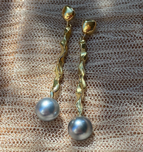 18K Gold Tahitian Pearl Earrings by Jane Bartel at Garden of Silver in Westhampton Beach, NY www.gardenofsilver.com