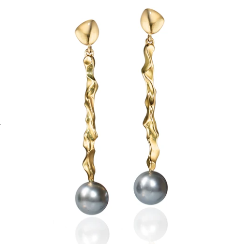 18K Gold Tahitian Pearl Earrings by Jane Bartel at Garden of Silver in Westhampton Beach, NY www.gardenofsilver.com