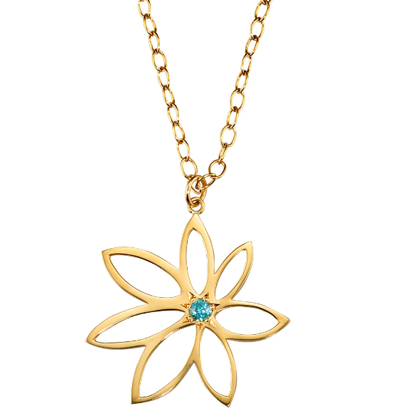 Flower Power Blue Zircon Necklace by Jane Bartel at Garden of Silver in Westhampton Beach, NY, Hamptons. www.gardenofsilver.com
