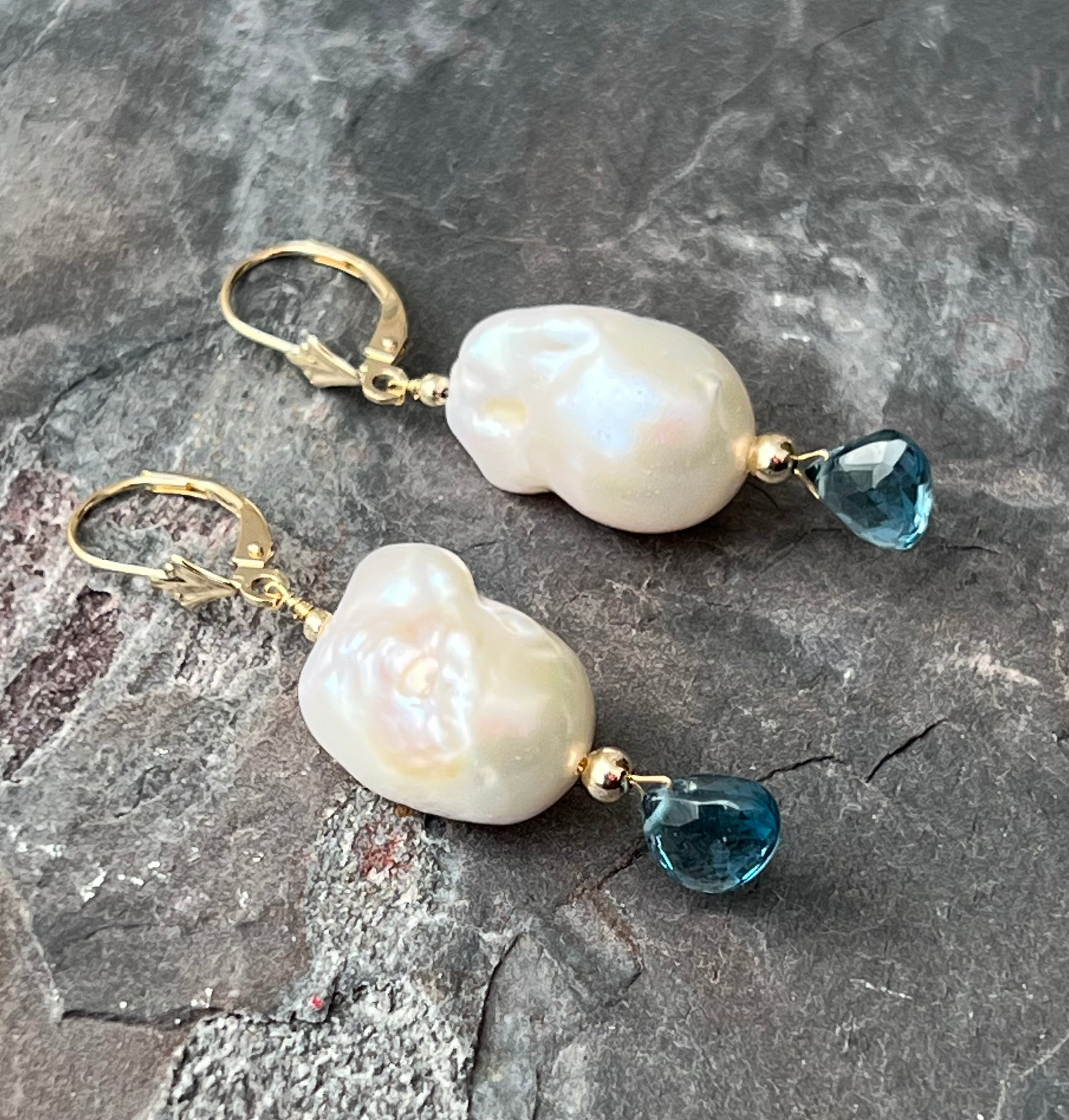 London Blue Baroque Pearl Gold Earrings