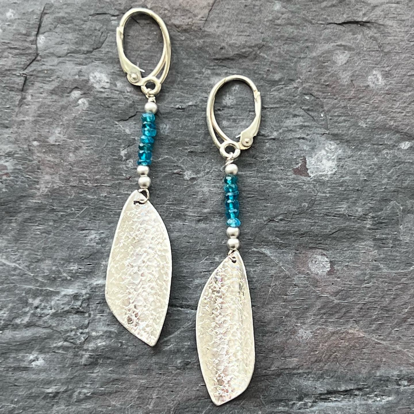 Handmade textured sterling silver and apatite earrings by Garden of Silver in Westhampton Beach, NY. www.gardenofsilver.com