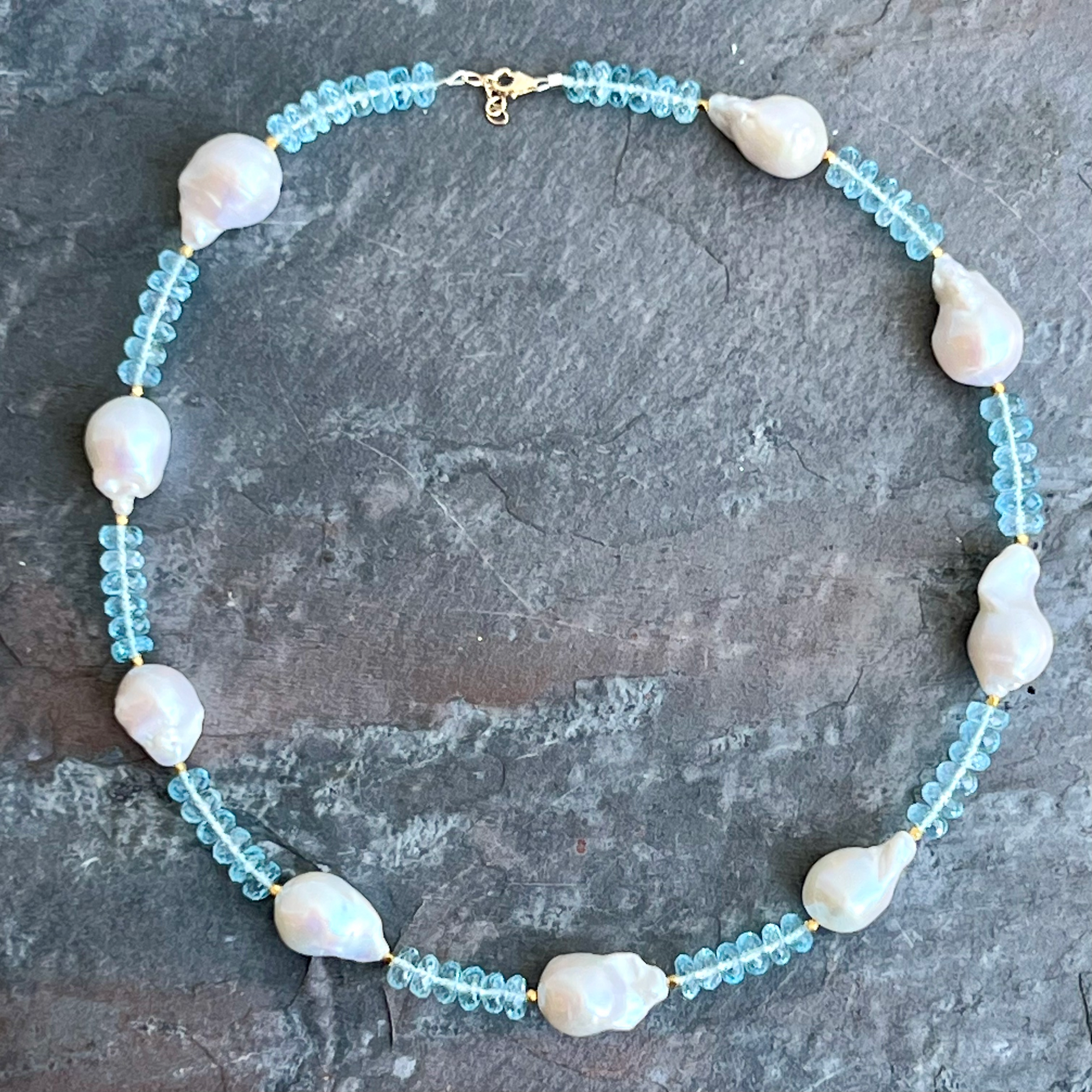 Baroque Pearl Blue Topaz 14K Gold Necklace by Garden of Silver & Gold