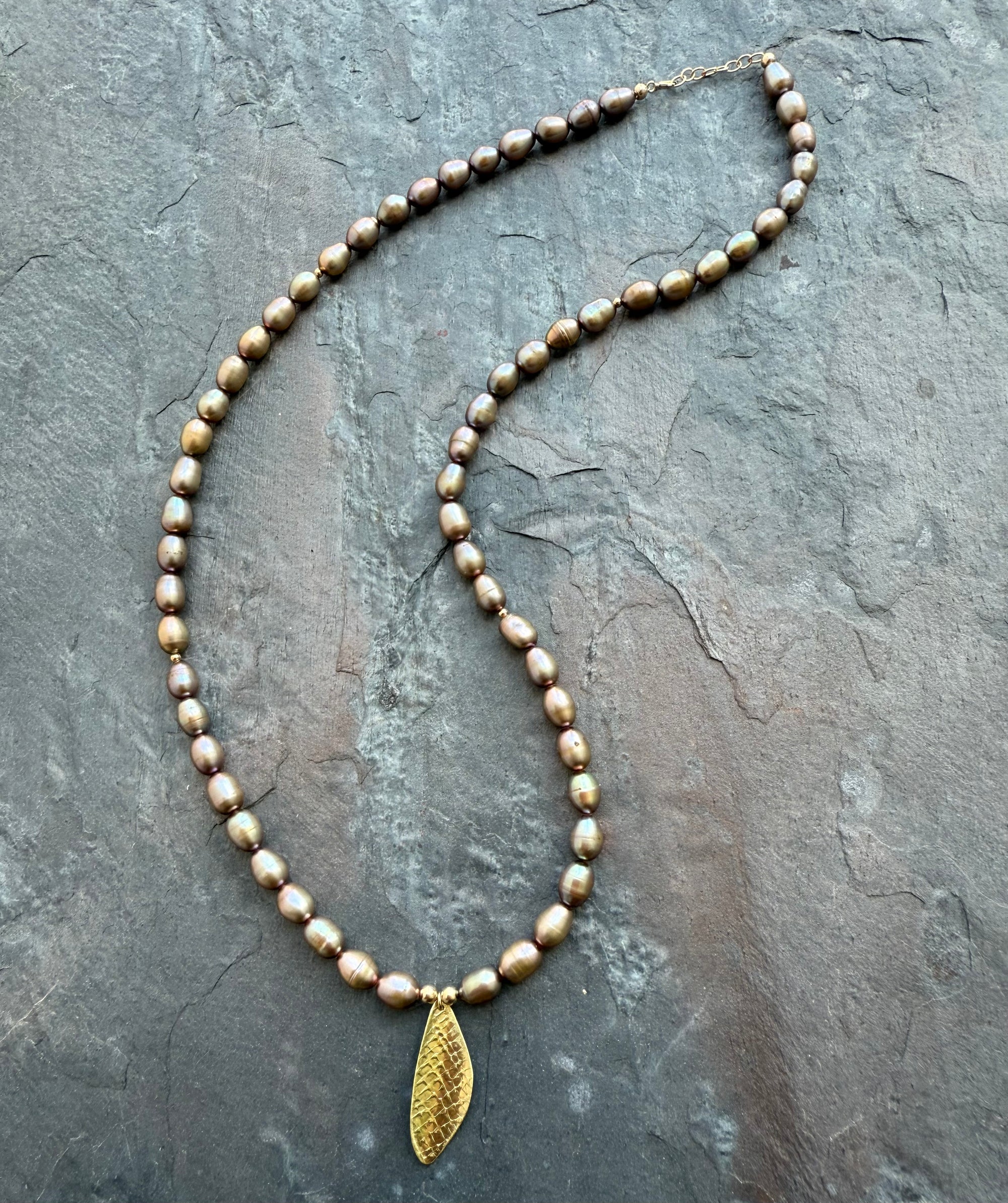 Champagne Pearl Necklace in 14K Gold by Garden of Silver & Gold