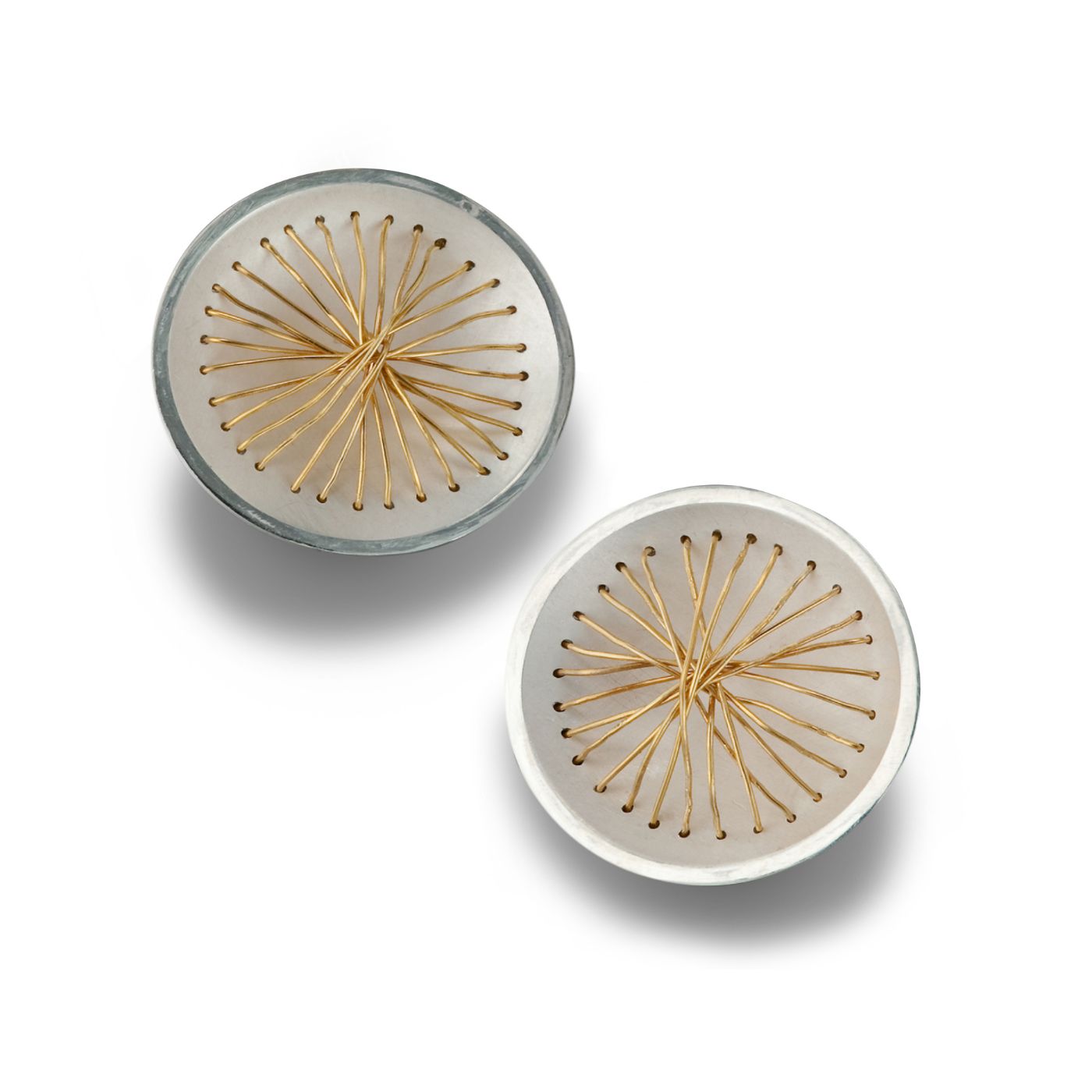 22K & SS Circle Sewn Earrings by Suzanne Schwartz
