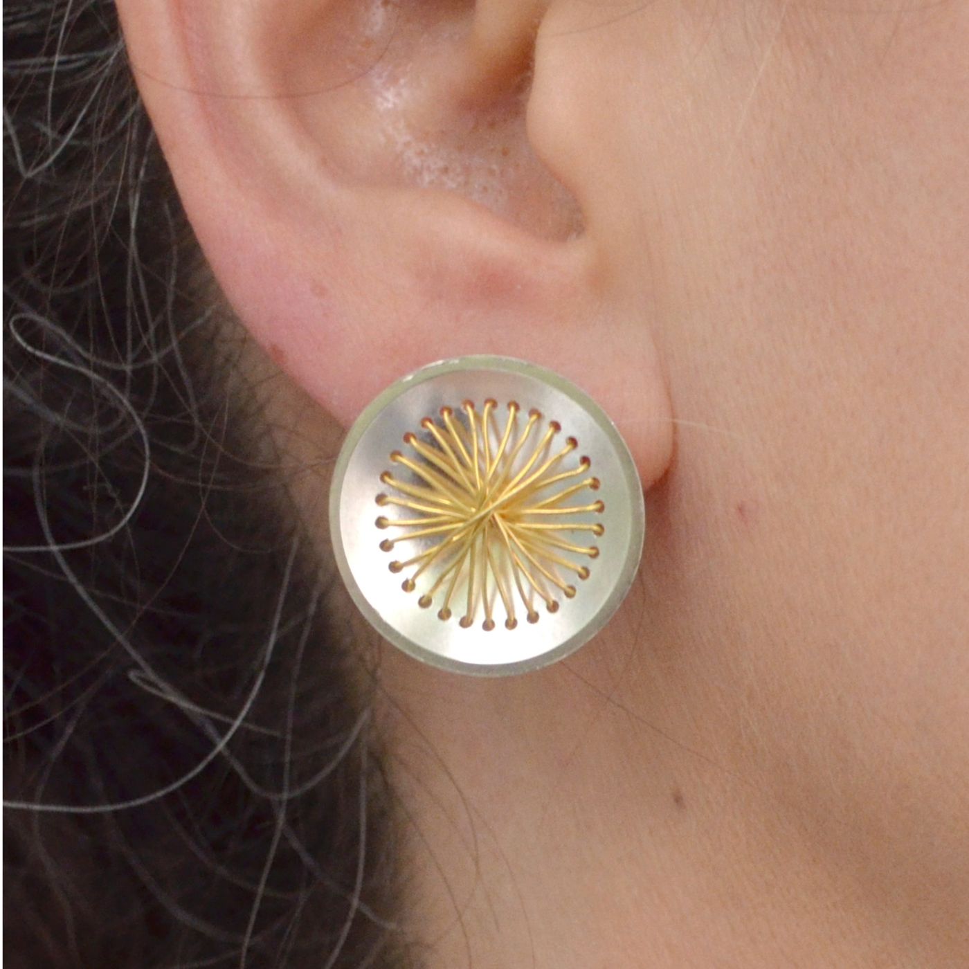22K & SS Circle Sewn Earrings by Suzanne Schwartz