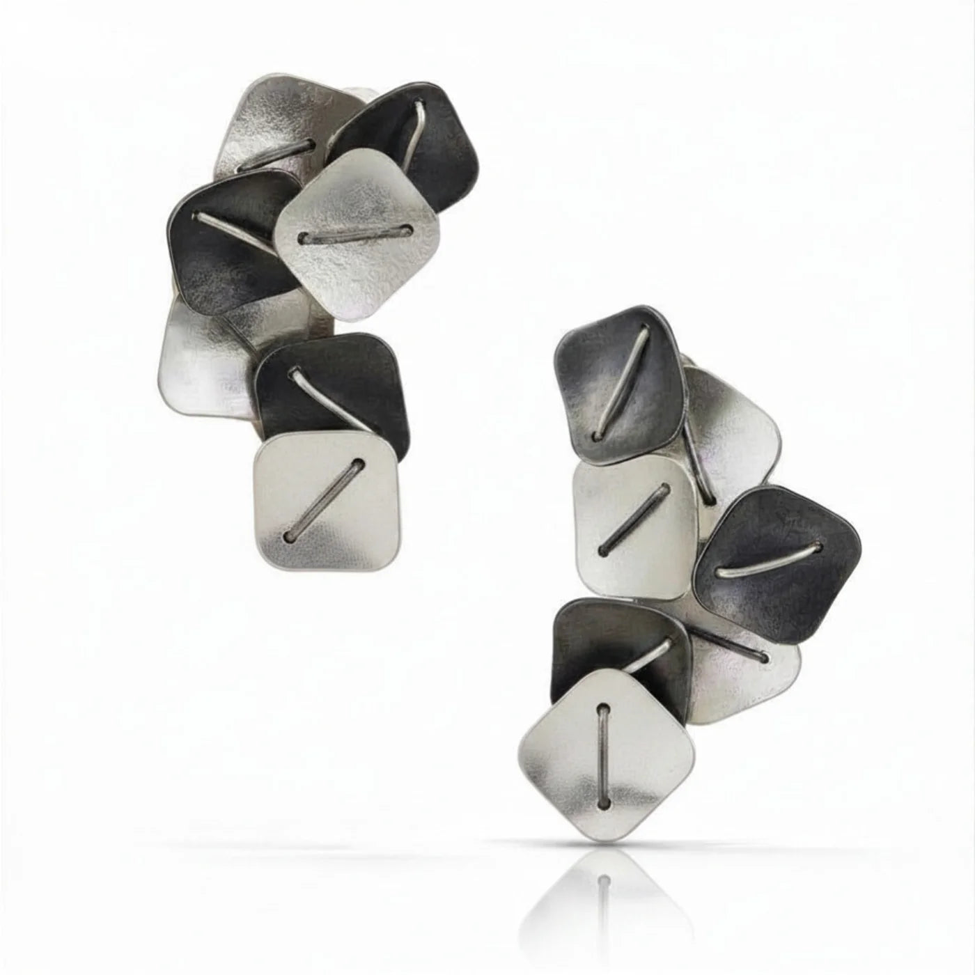 Silver Cluster Square Earrings