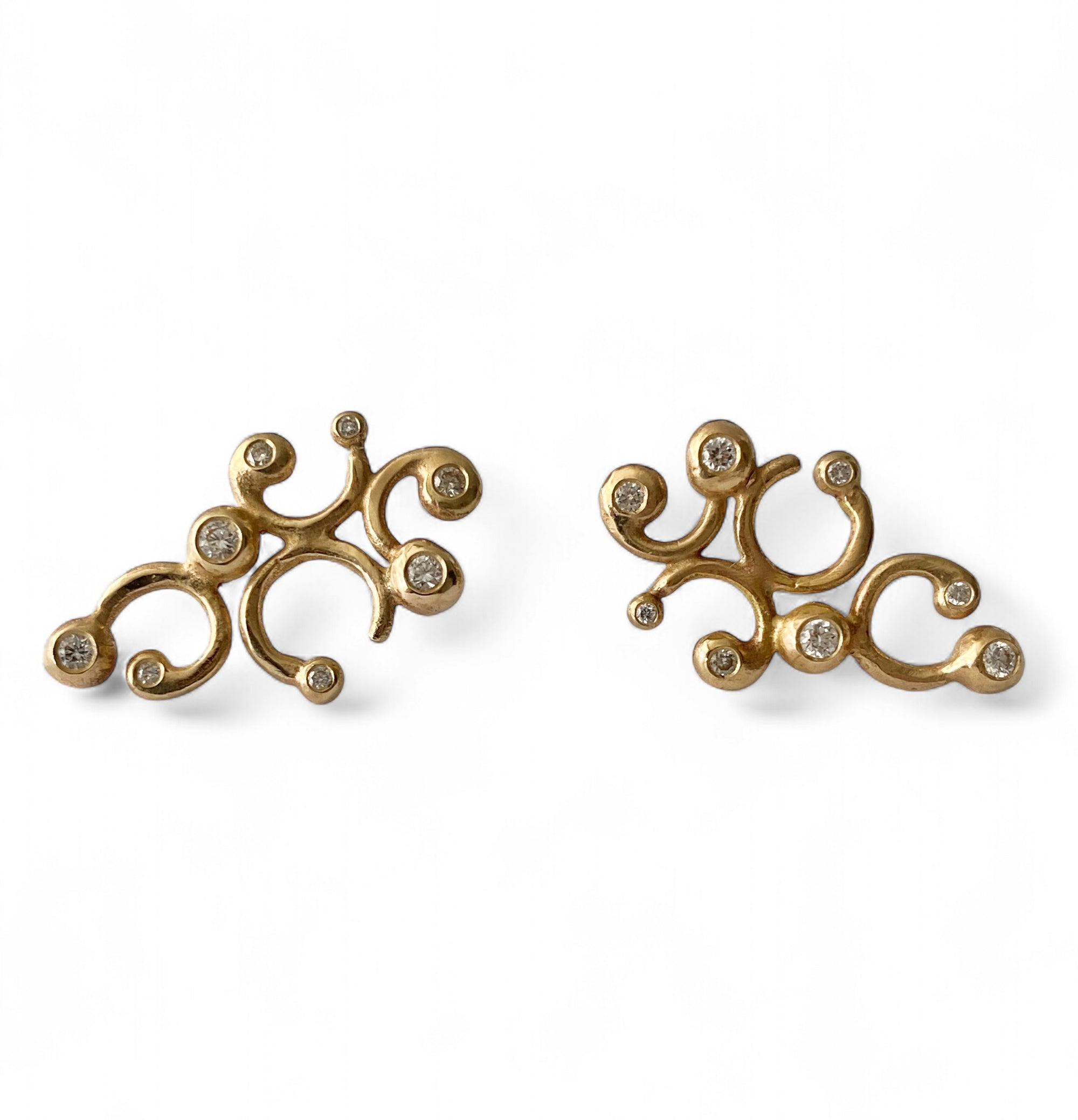 Doodle Earrings 14K Gold & Diamonds by Sally Kay
