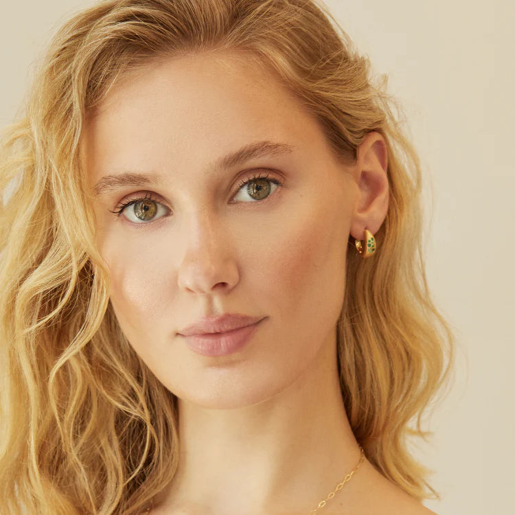 18K Fairy Dust Emerald Hoops Earrings  by Elizabeth Moore