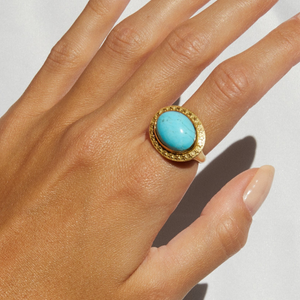 Sleeping Beauty Turquoise Gold Ring by Elizabeth Moore at Garden of Silver in Westhampton Beach, NY