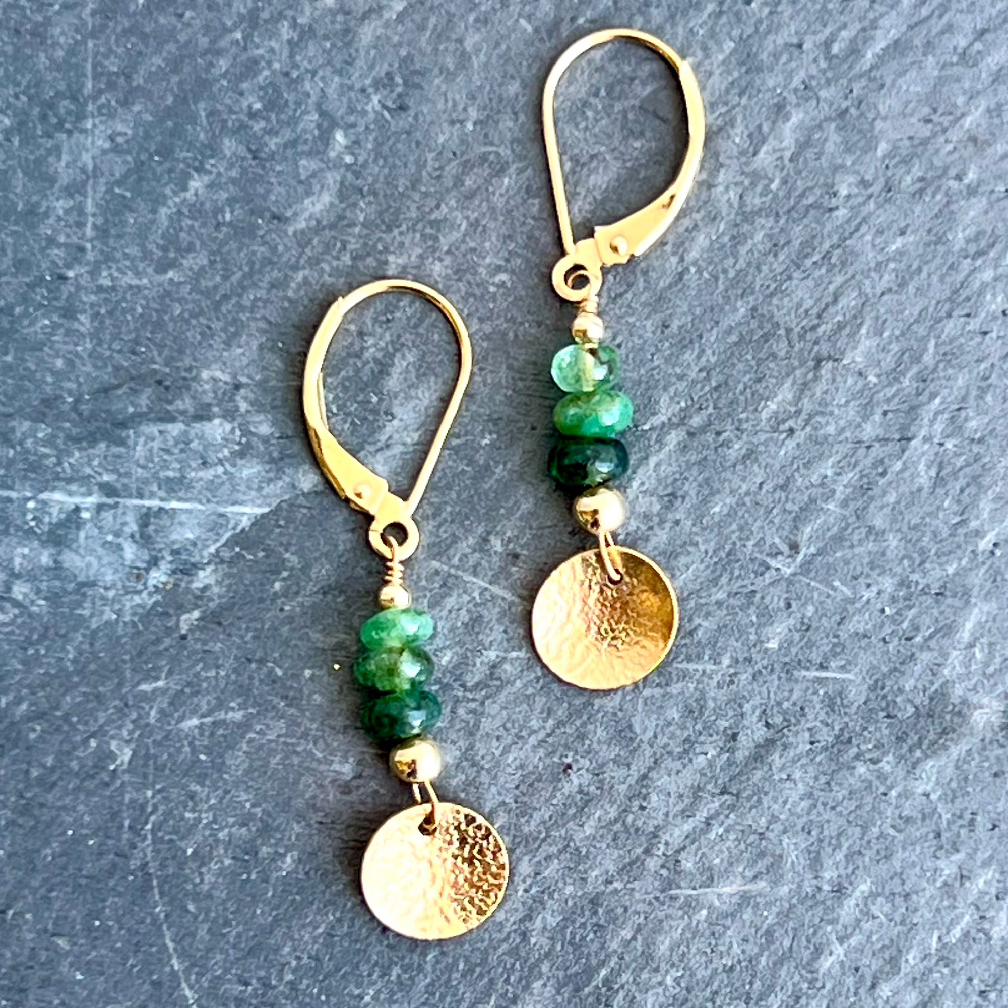 Emerald 14K Gold Dangling Discs Earrings By Garden of Silver & Gold