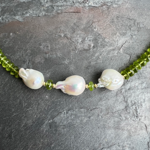 Peridot Baroque Pearls 14K Gold Necklace by Garden of Silver in Westhampton Beach. www.gardenofsilver.com