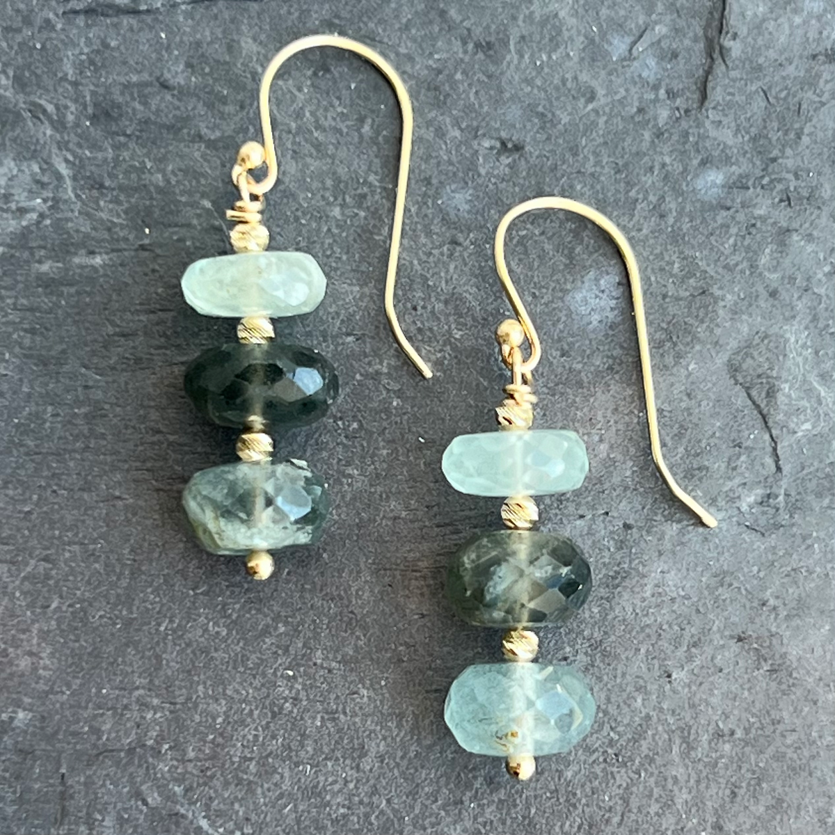 Moss Aquamarine 14K Gold Earrings at Garden of Silver.www.gardenofsilver.com