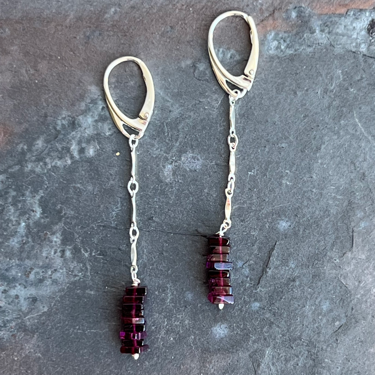 Garnet Stacks Sterling Earrings at Garden of Silver