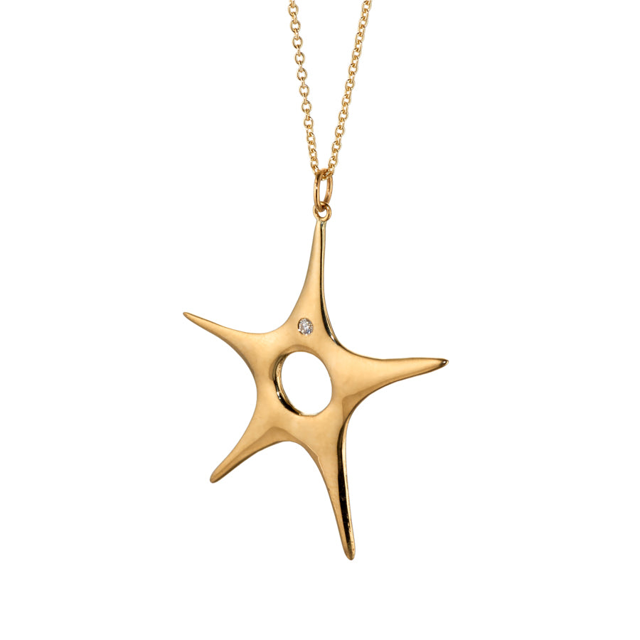 14k gold large star pendant necklace with 2mm white diamond - 1.25 14k gold 1.25 cable chain 18" at www.gardenofsilver.com