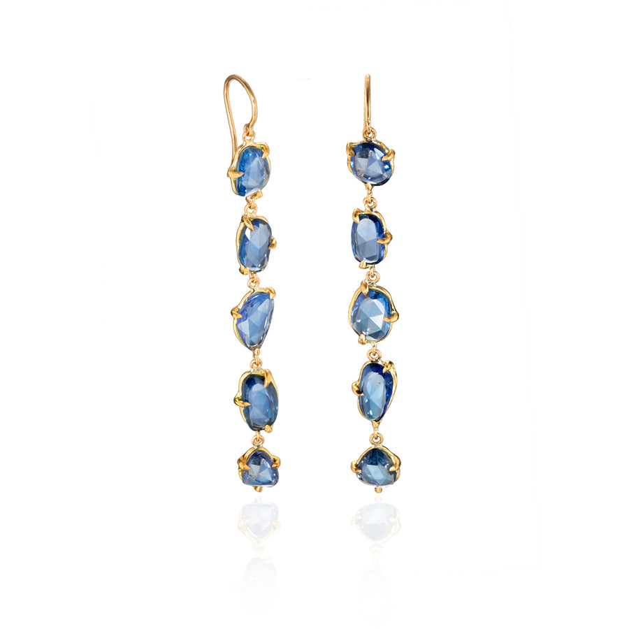 18K Gold Sapphire Long Earrings by Jane Bartel