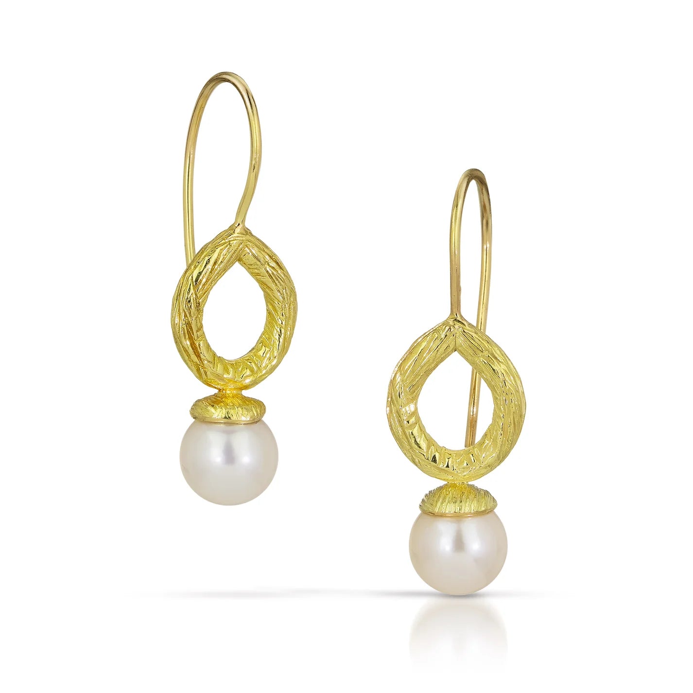Sterling Silver Carved White Pearl Tear Drop Earrings