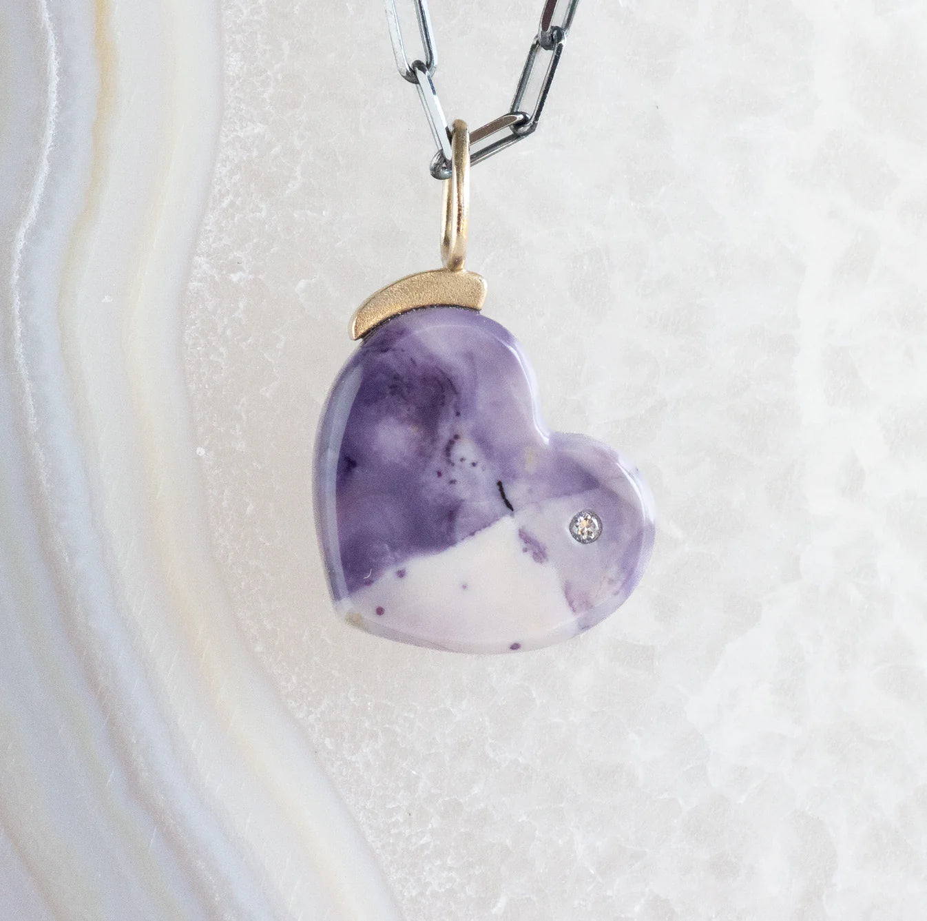 14K, Diamond & Tiffany stone heart pendant by Karin Luvaas