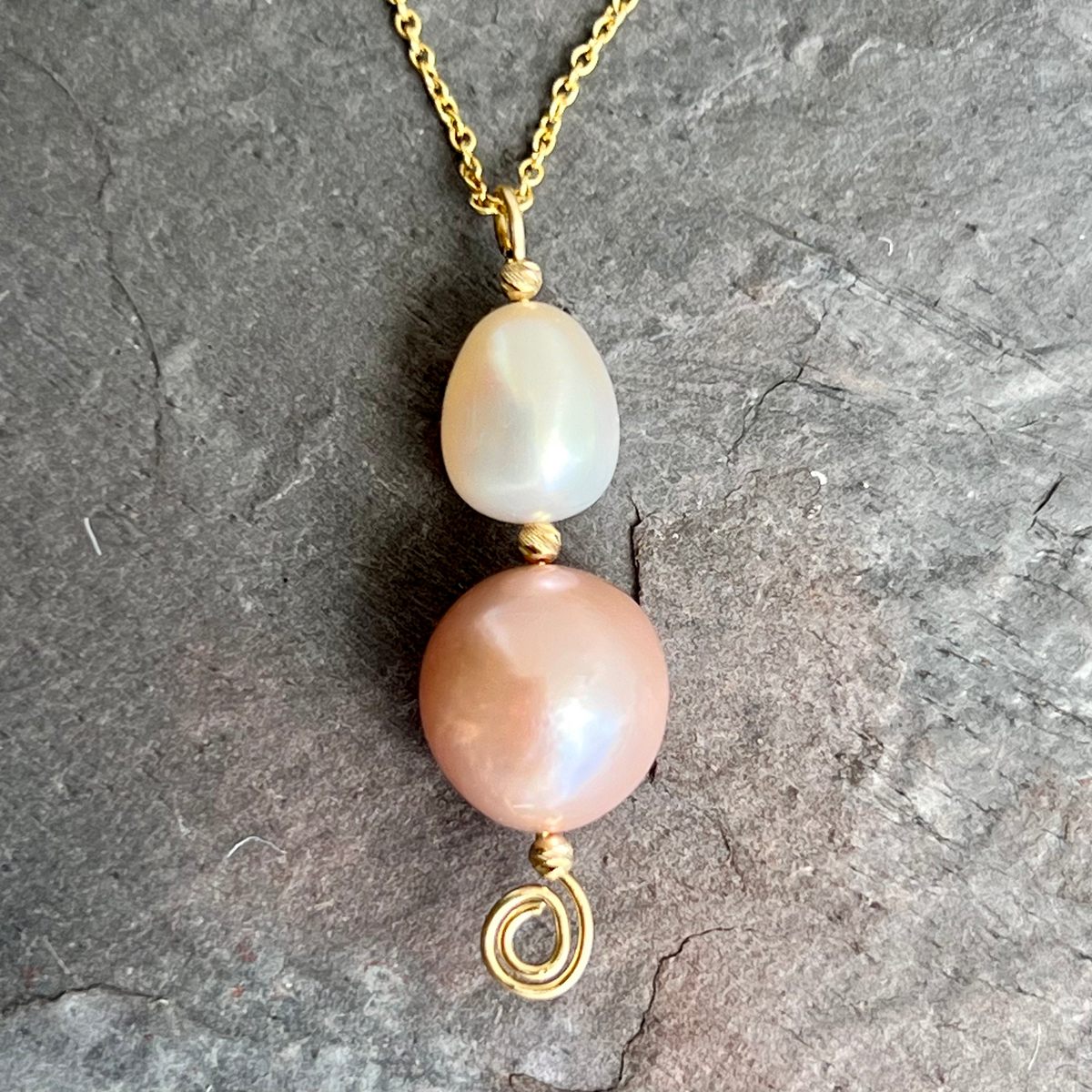 Pearls Swirls 14K Gold Necklace by Garden of Silver. www.gardenofsilver.com