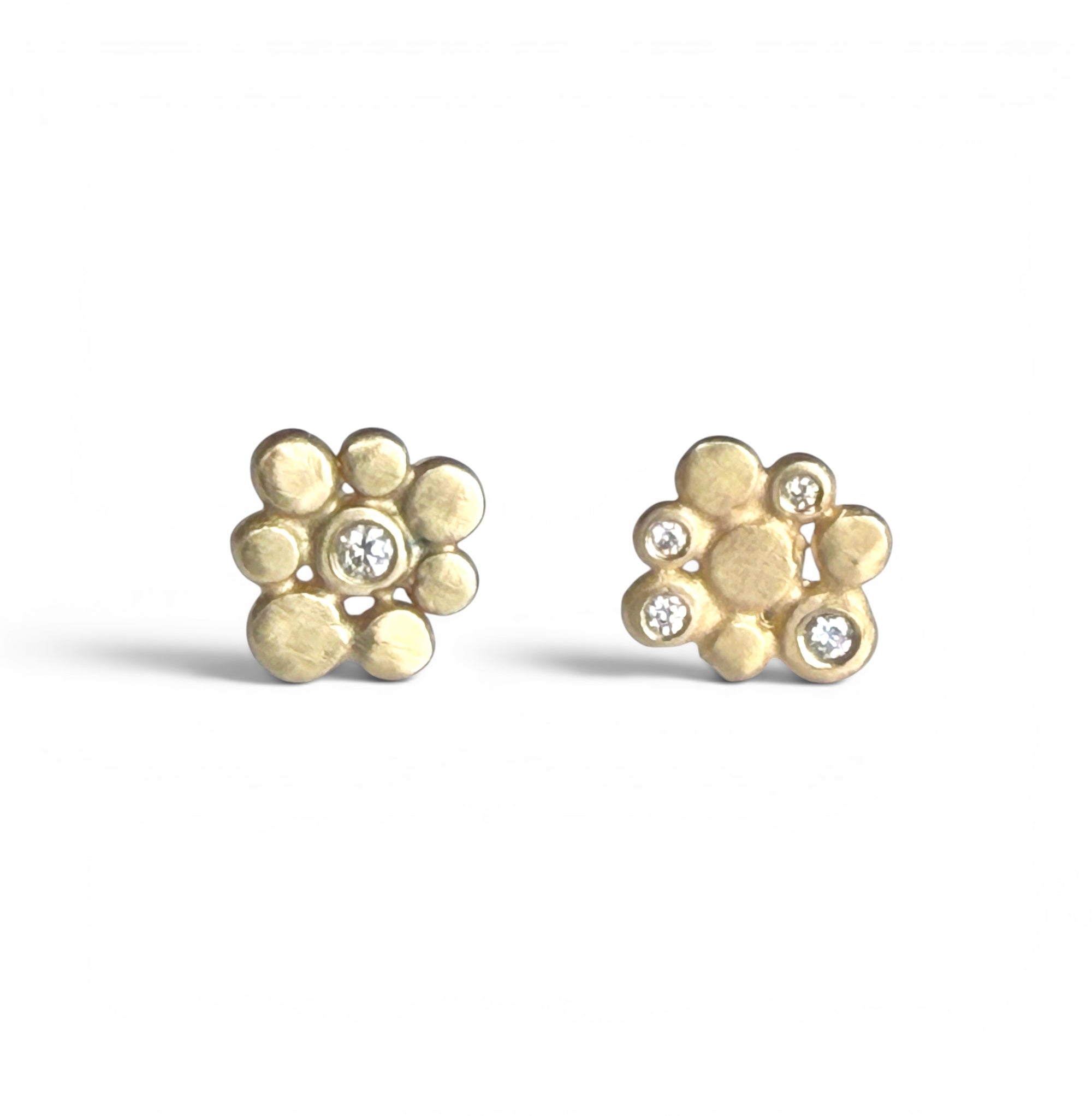 Pebble Studs in 14K & Diamonds by Sally Kay