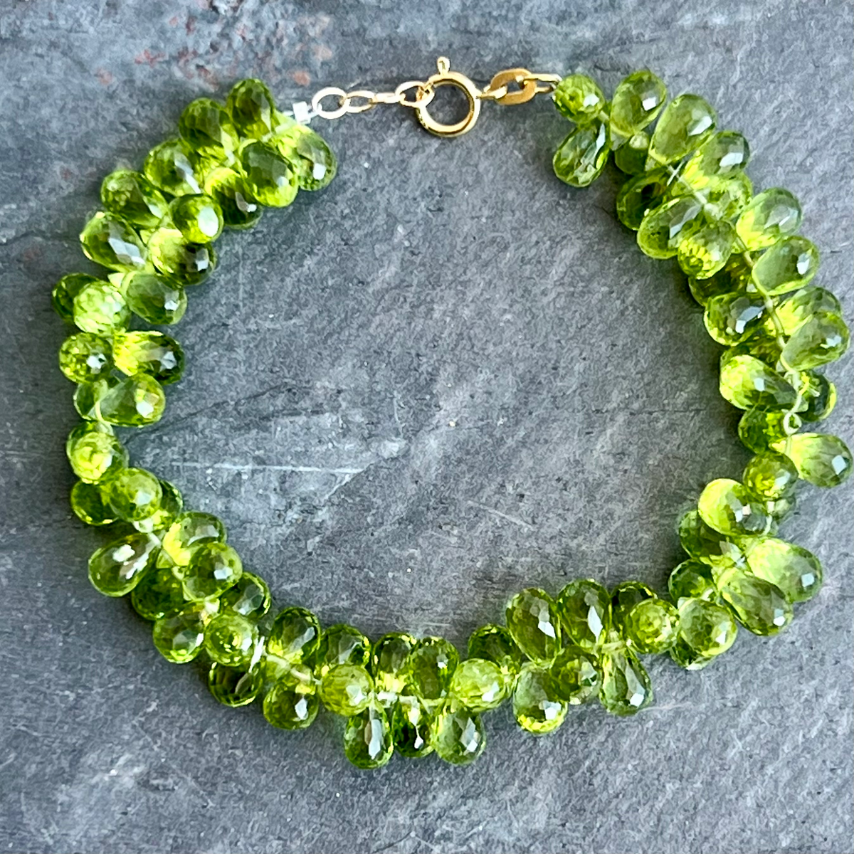Peridot 14K Gold Bracelet by Garden of Silver & Gold. www.gardenofsilver.com