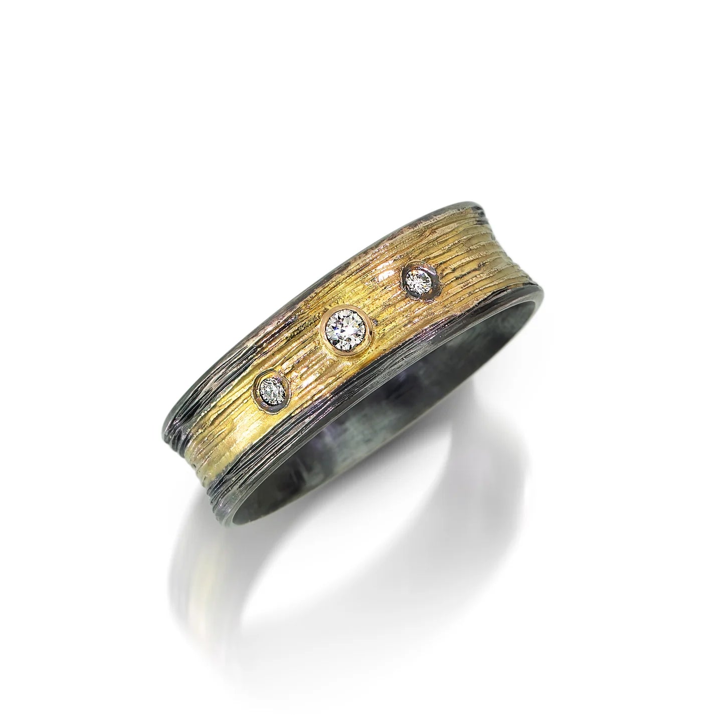 Black and Gold Woodland Cigar Band 1/4" with Bezel Set Diamonds