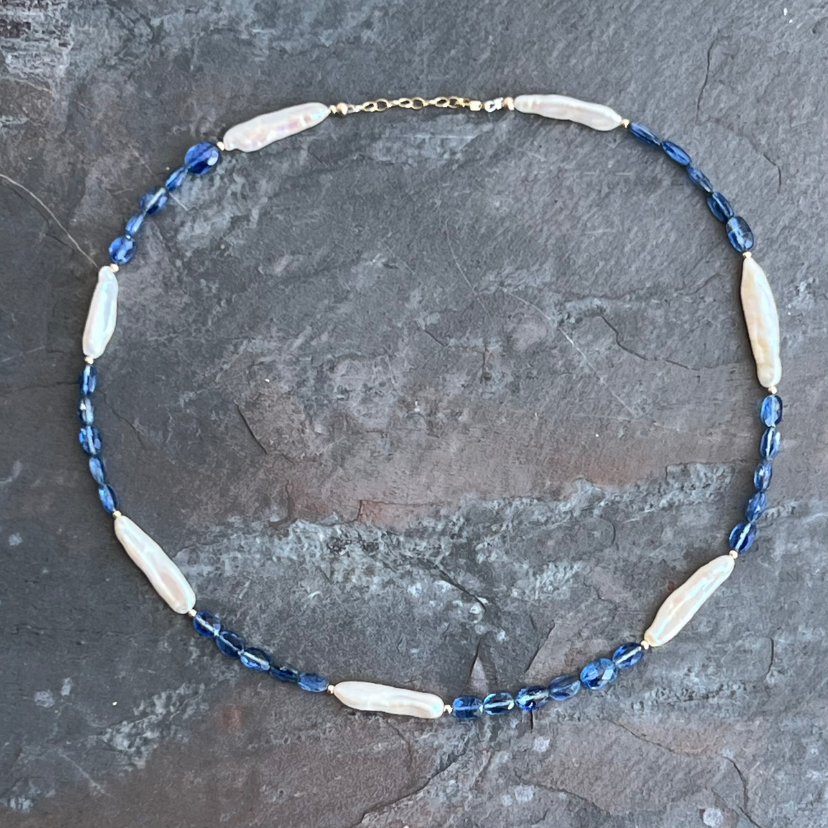 Sapphires & Biwa Pearls 14K Gold Necklace by Garden of Silver & Gold