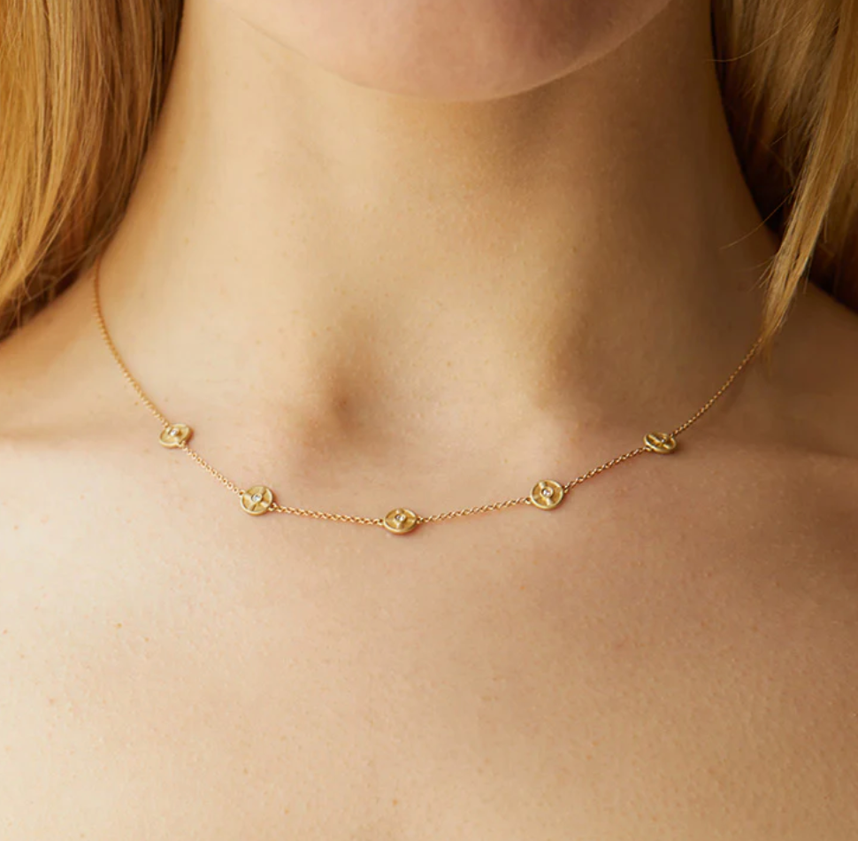 14K Diamond Station Necklace by Elizabeth Moore