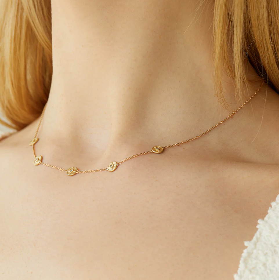 14K Diamond Station Necklace by Elizabeth Moore