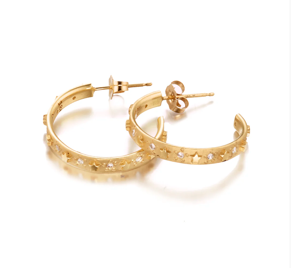 18K Diamond Star Hoops by Elizabeth Moore