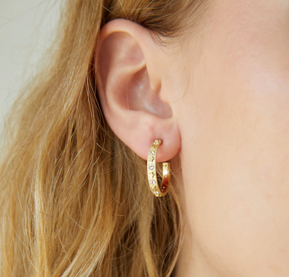 18K Diamond Star Hoops by Elizabeth Moore